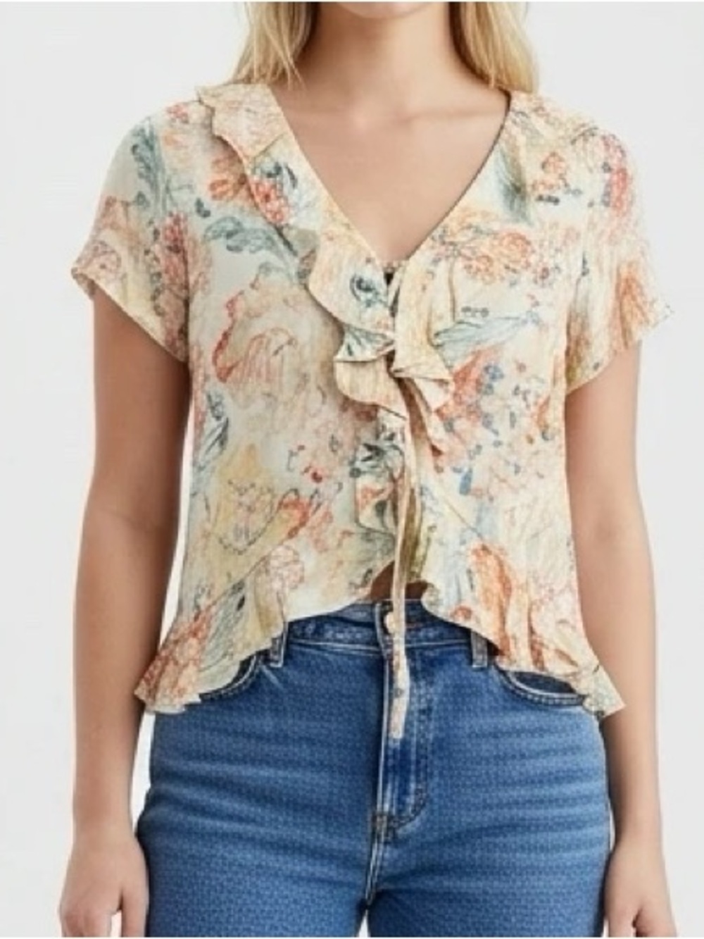 O'Neill Tropical Floral Short Sleeve Ruffle Top